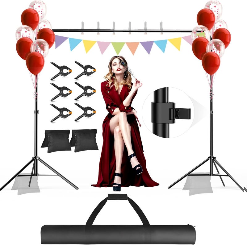 GLOSHOOTING Backdrop Stand, Photo Video Studio 10 x 10FT Adjustable Backdrop Stand, Background Support System Kit with 2 Crossbars, 6 Clamps, 2 Sandbags and Carry Bag for Photography Parties Wedding - Image 1